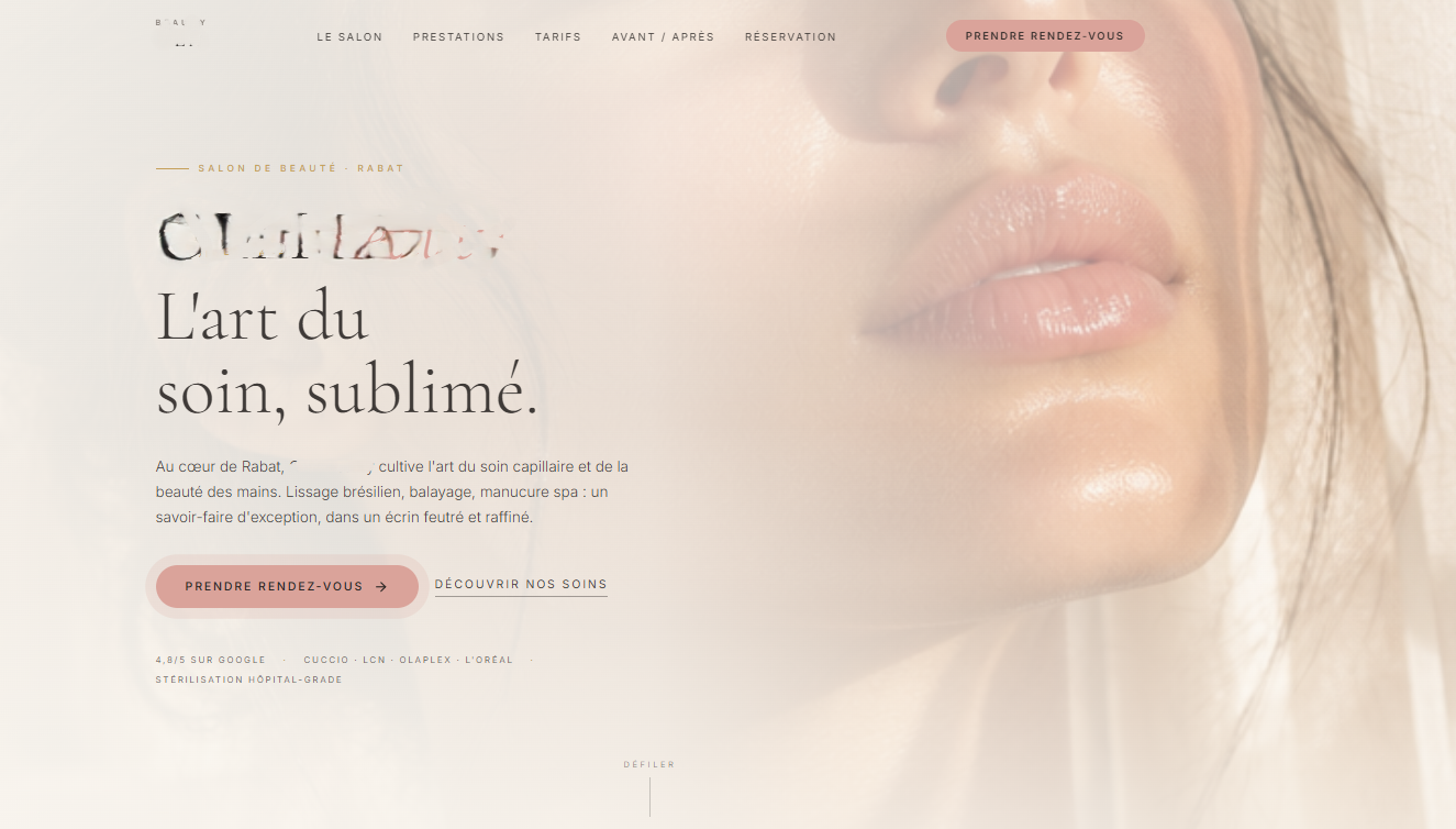 Capture d’écran, version ordinateur, de la page d’accueil d’un site d’institut de beauté