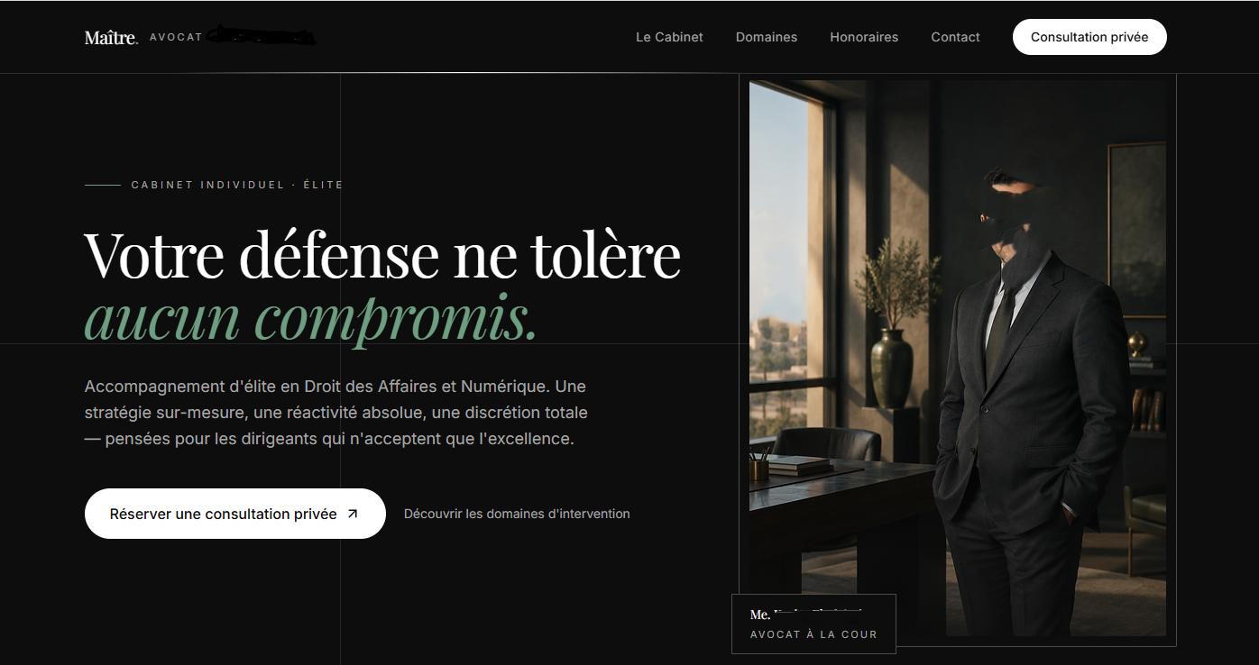 Capture d’écran, version ordinateur, de la page d’accueil d’un site de cabinet d’avocats